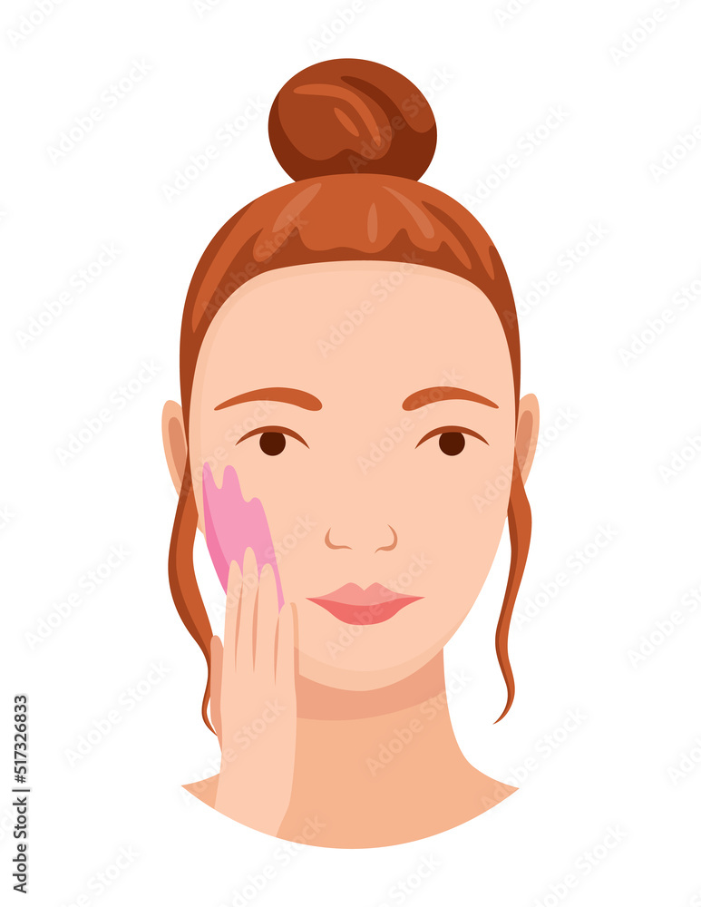 Face skin care. Facial cleaning procedure. Girl cares about her face. Skin care routine, simple woman face facial procedures banner
