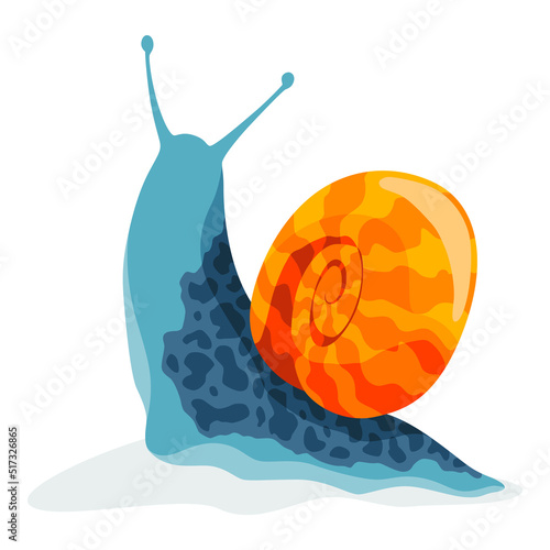 Snail crawling. Snailfish colour shell. Colourful mollusk character isolated in cartoon style. Multicolored slug snail-shaped for kids design or speed snail-paced