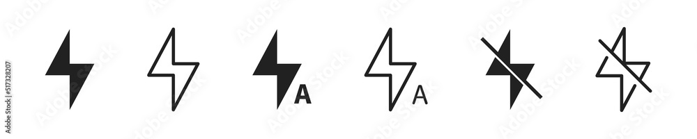 Camera flash icon set. Vector isolated illustration. Lighting symbol collection.