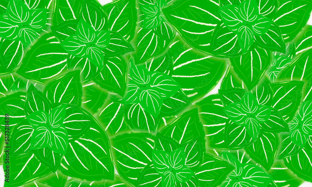 .Tropical green leaves hand drawn spring nature  background