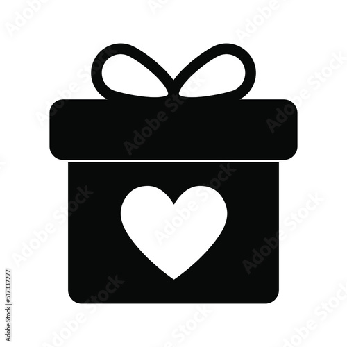 Present gift box with heart icon. Vector isolated element. Christmas gift icon illustration vector symbol. Surprise present design. Stock vector.