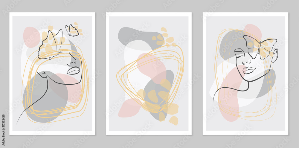 Vector illustration. Boho style. A set of abstract posters. Mid-century wall decor. Design elements for a book cover, page template, print, postcard, brochure, magazine, poster.