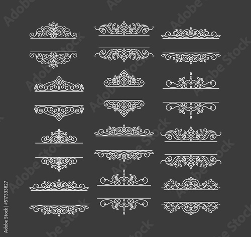 set of vintage frames with beautiful filigree, decorative borders, vector illustration