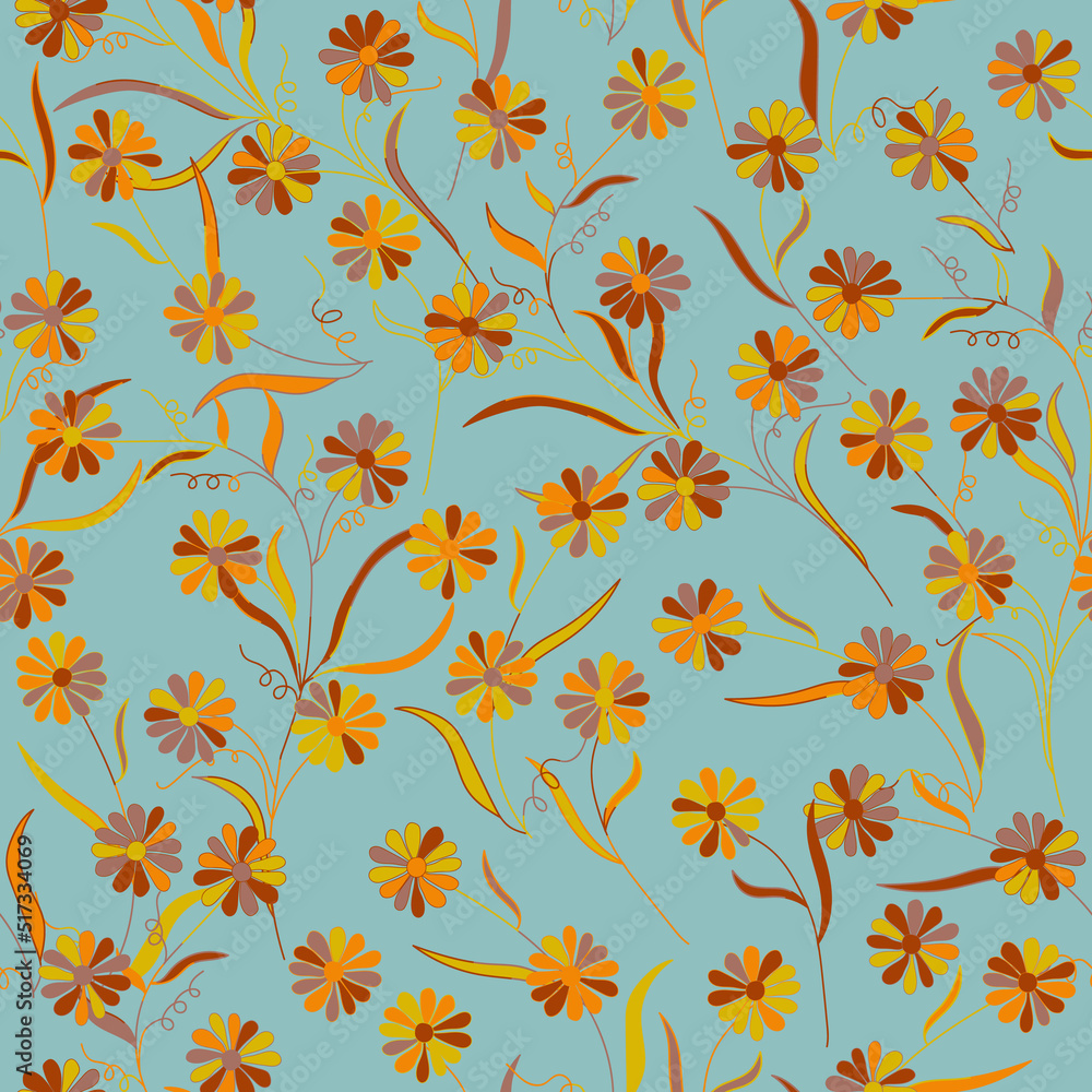 Obraz premium Spring flowers blooming stylized seamless pattern
