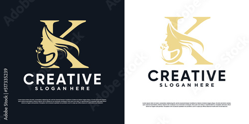 Letter logo K with beauty concept Premium Vector