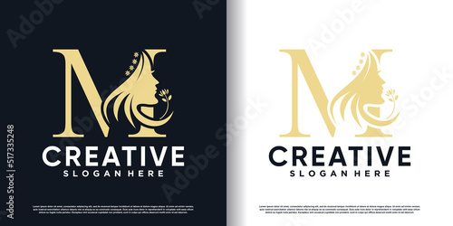 Letter logo M with beauty concept Premium Vector