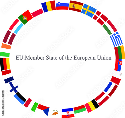 National flags of 27 European Union member countries arranged in the circle. Simple flat vector illustration.