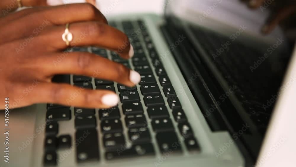 Close up shot african american woman sitting outside using laptop in cafe, typing message on keyboard. Freelancer business lady working. Young entrepreneur making a deal in the internet
Close up shot african american woman sitting outside using laptop in cafe, typing message on keyboard. Freelancer business lady working. Young entrepreneur making a deal in the internet