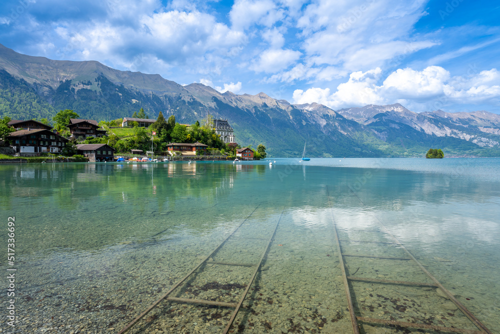 crystal clear water of Brienz lake in Iseltwald in Switzerland