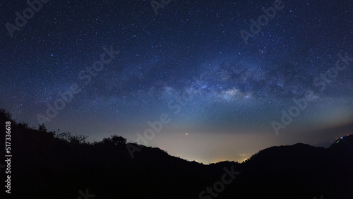 Landscape Panorama landscape Milky Way Galaxy at Doi Luang Chiang Dao high mountain in Chiang Mai Province, Thailand