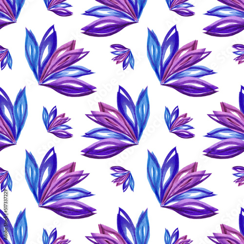 Hand drawn Watercolor blue and purple abstract flowers seamless pattern on the white background. Scrapbook design elements. Typography poster  wedding invitation  postcard  label  banner design.