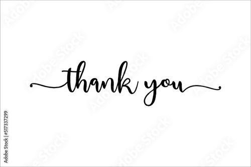 Thank You Card. Black Text Handwritten Calligraphy Lettering On White Background. Flat Vector Illustration Design Template Element.