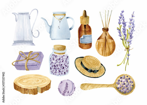 Provence spa watercolor isolated elements set