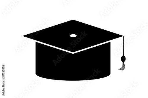 College Graduation Hat. University graduation cap, black silhouette isolated on white background. Template for web and design.