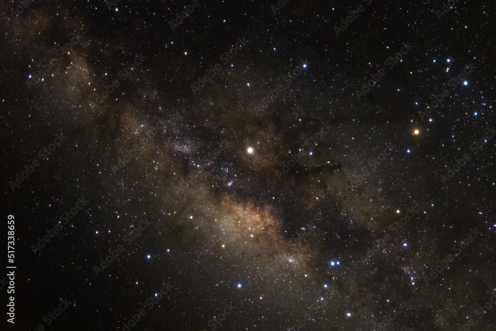 Fototapeta premium Milky way galaxy with stars and space dust in the universe, Long exposure photograph, with grain.