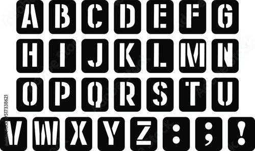 Military tags Latin alphabet on white background