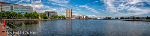 Panoramic view of Roath Basin in the Cardiff Bay area of Cardiff, Wales, United Kingdom