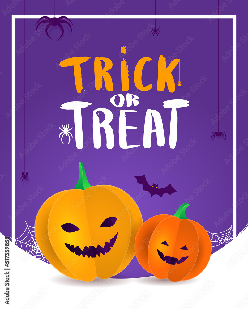 Design template with 3D paper pumpkins with Halloween faces. Black background Design template with 3D paper pumpkins with Halloween faces. Black background