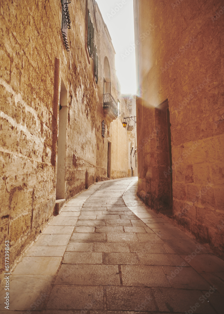 narrow street in the ancient city of Mdina