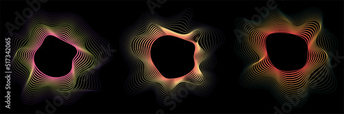 Abstract geometric shapes, multicolor elements on black background, vector design