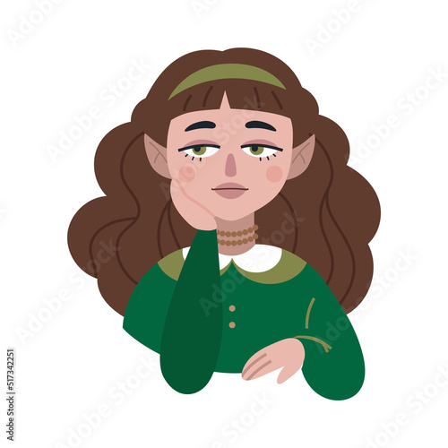 Beautiful forest elf girl, cartoon style. Trendy modern vector illustration, hand drawn