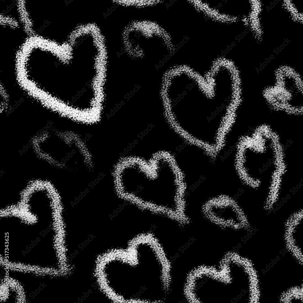Monochrome black and white hearts seamless pattern. Hand drawn endless background in scandinavian minimalist style. For fabric and wallpaper. Monochrome black and white hearts seamless pattern. Hand drawn endless background in scandinavian minimalist style. For fabric and wallpaper.
