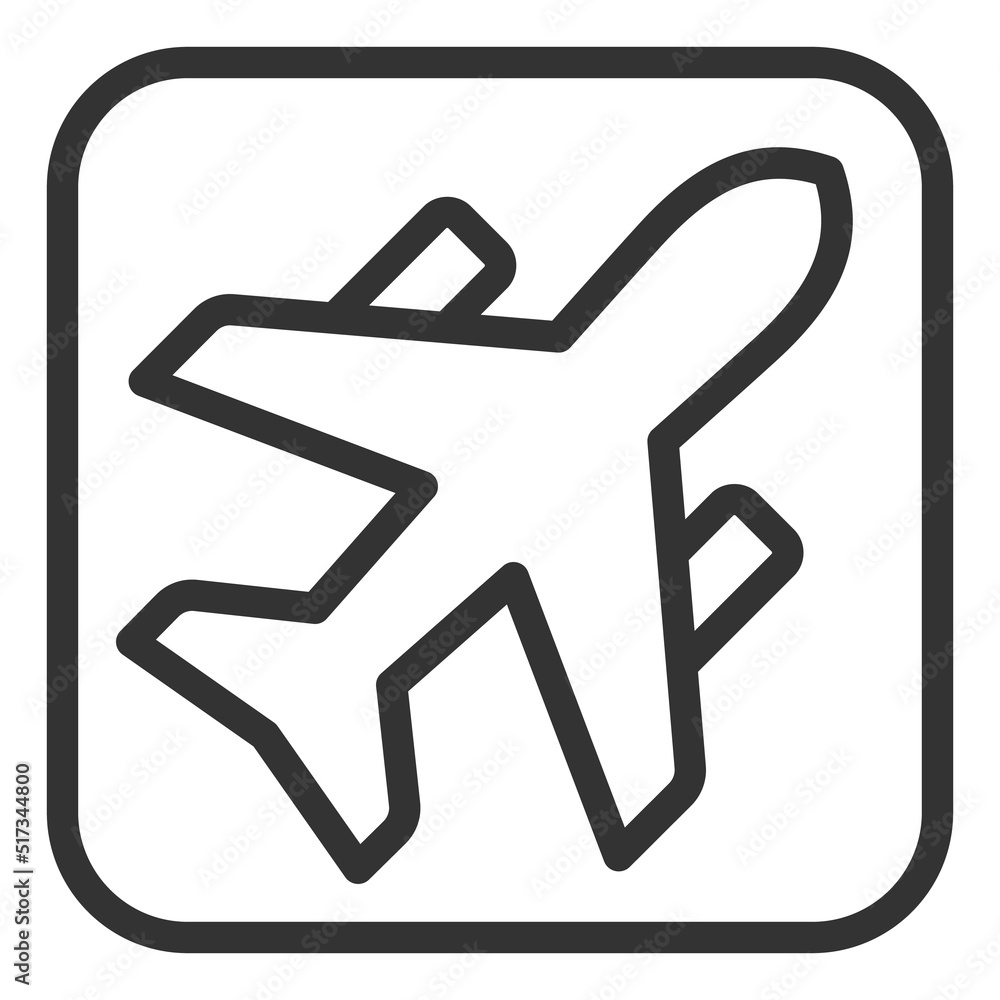 Jet passenger aircraft with two engines for flights to resorts - vector sign, web icon, illustration on a white background, outline style Jet passenger aircraft with two engines for flights to resorts - vector sign, web icon, illustration on a white background, outline style