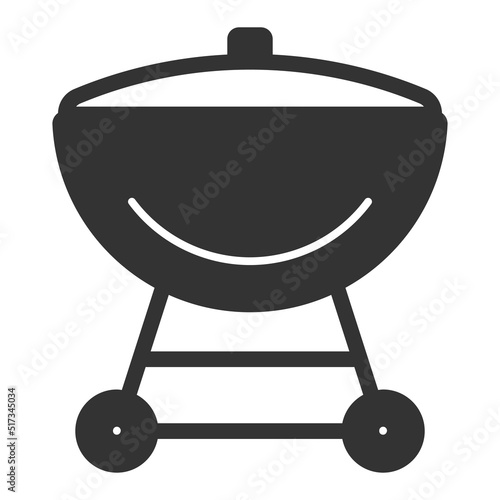 Barbecue spherical shape on wheels with lid - vector sign, web icon, illustration on white background, glyph style