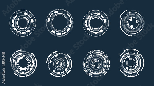 Set of User Interface HUD futuristic style.Abstract circles, geometric shapes, advanced technology segmentation, digital technology on a dark blue background.