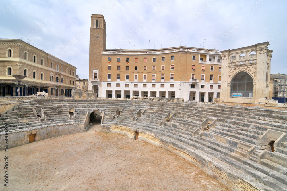 The center of the Italian city of Lecce with a Roman amphitheater.