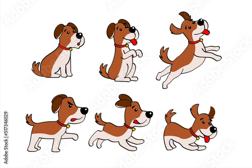 Happy puppy set. Cartoon dog collection vector illustration