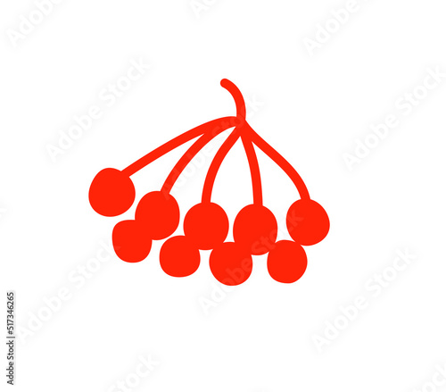 Guelder rose, autumn berries isolated on white background. Sprigs of rose hips, viburnum, cranberries. Vector hand-drawn illustration in cartoon flat style. Perfect for cards, decorations.