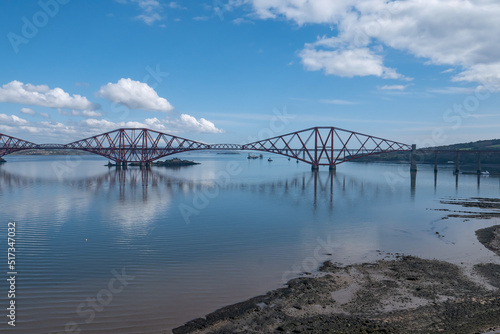Landscape view of Queensferry Crossing railway bridge on a nice spring day 