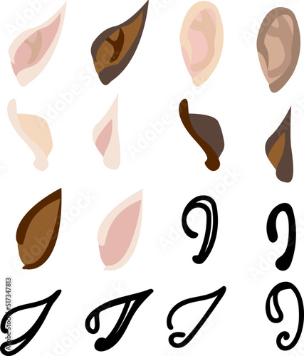 Ears for characters. human, elf ears Outline ears Colored ears and black conture