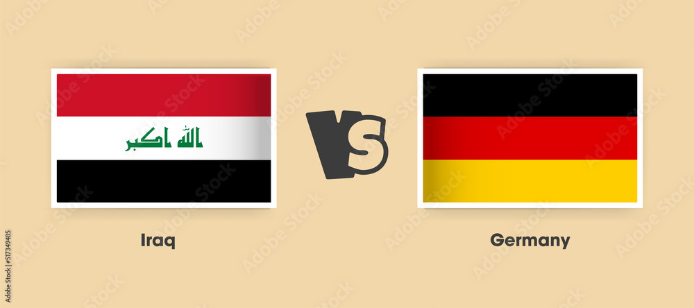 Iraq vs Germany flags placed side by side. Creative stylish national flags of Iraq and Germany with background