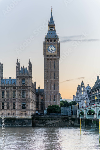Waterfront view of Big Ben Tower in London, Elizabeth Tower London City, Clock Tower Central London