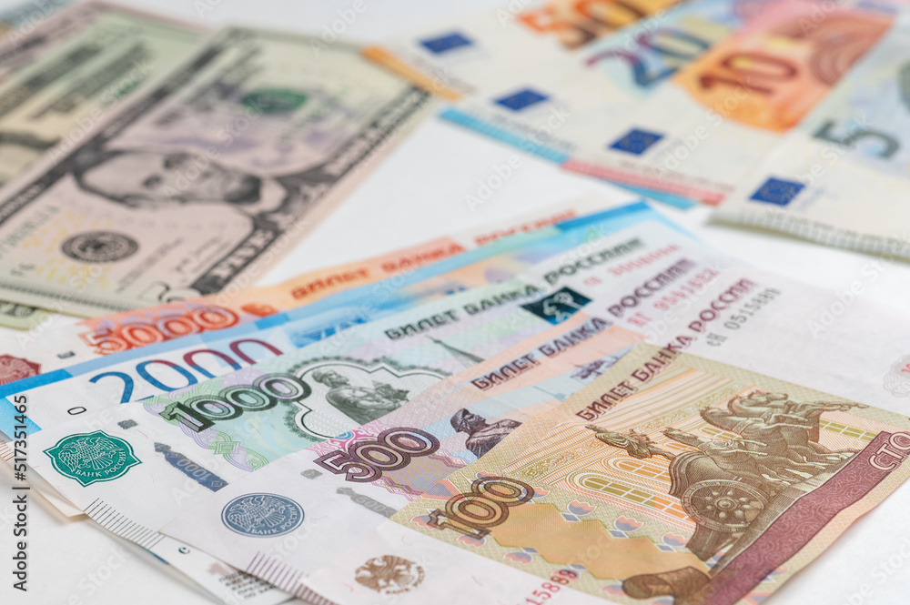 Money from different countries: dollars, euros, rubles. International currencies background. Money from different countries: dollars, euros, rubles. International currencies background.