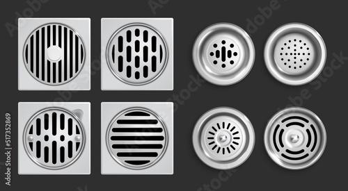 Realistic Drainage Grates Icon Set