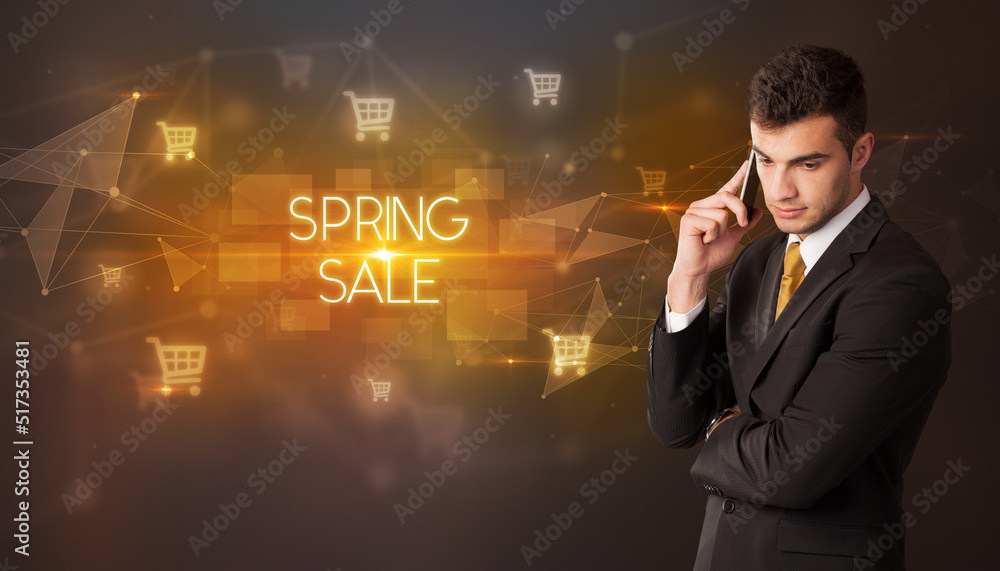 Businessman thinking about shopping concept concept Businessman thinking about shopping concept concept