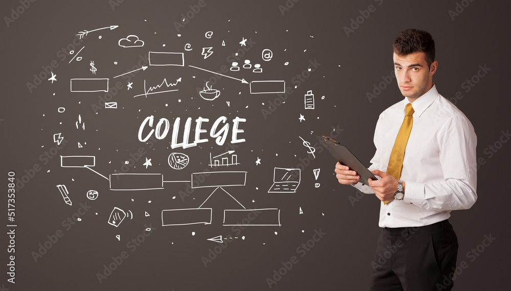 Businessman thinking with educational inscription Businessman thinking with educational inscription