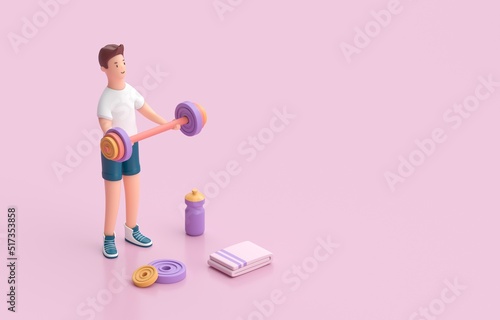 Man Exercising with Barbell. 3D render