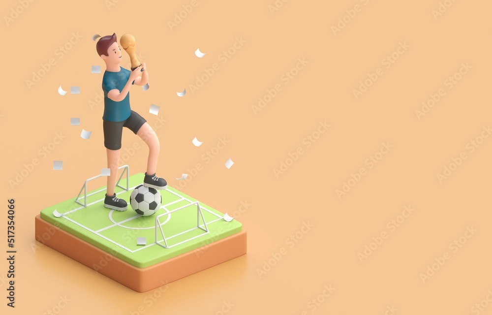 Soccer Player With Trophy. 3D render