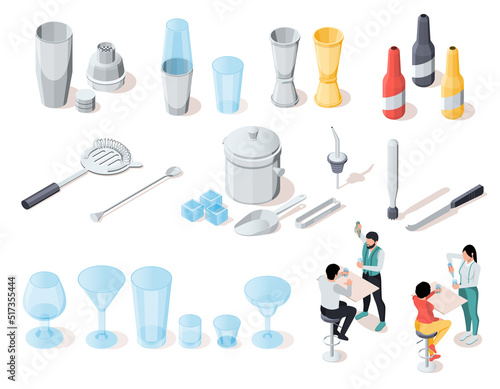 Bartender Isometric Icons Set