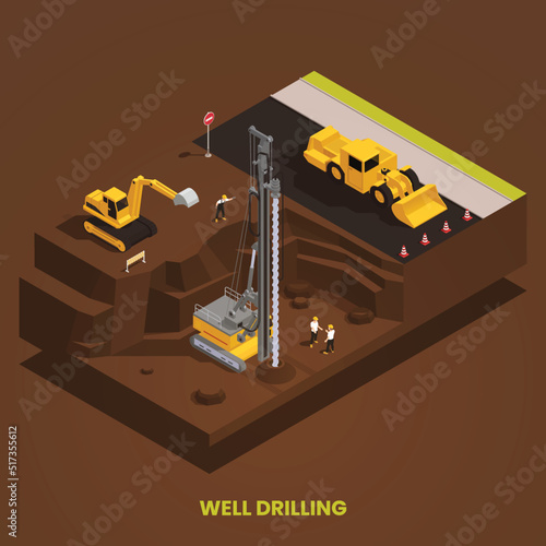 Well Drilling Isometric Composition
