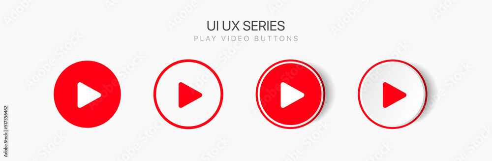 Flat style red play button icon. Start sign. Play music or sound vector element for UI UX, website, mobile app.