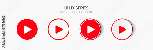 Flat style red play button icon. Start sign. Play music or sound vector element for UI UX, website, mobile app.
