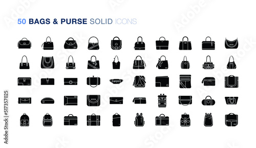 Bags and Purse Solid icon set