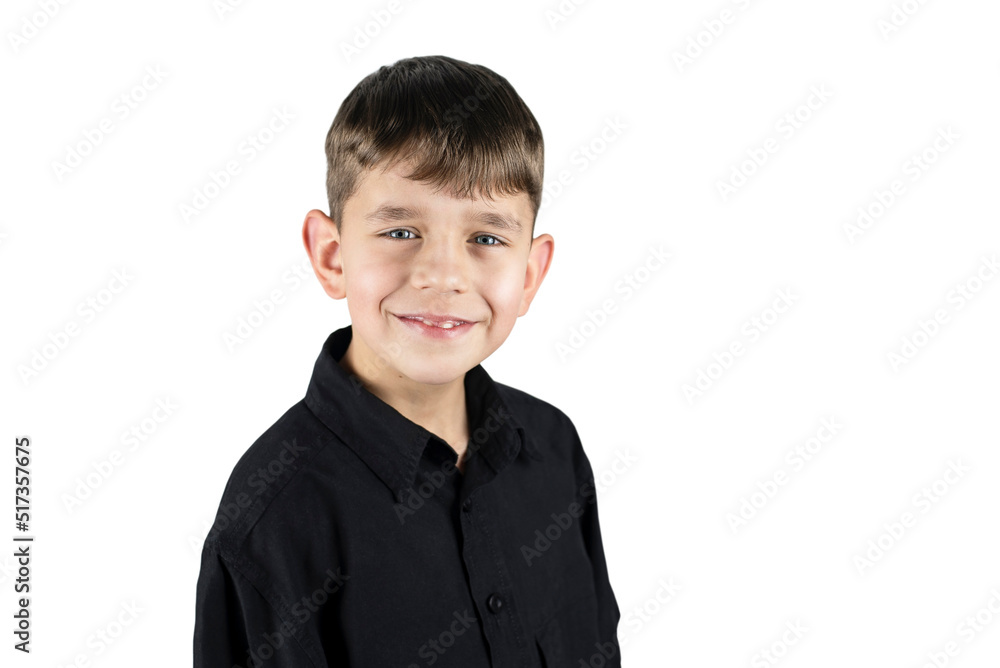 Portrait of a young handsome boy smiling on a white background. Happy boy 6-7 years old, glad to be healthy, isolated Portrait of a young handsome boy smiling on a white background. Happy boy 6-7 years old, glad to be healthy, isolated