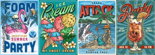 Summer party set colorful posters