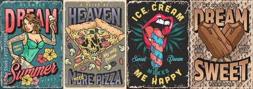 Summer food set colorful posters